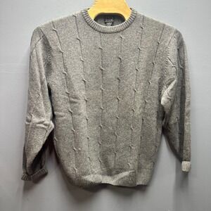 Jos A Bank Mens Gray Lambswool Blend Cable Knit Crewneck Sweater Large RN 31608